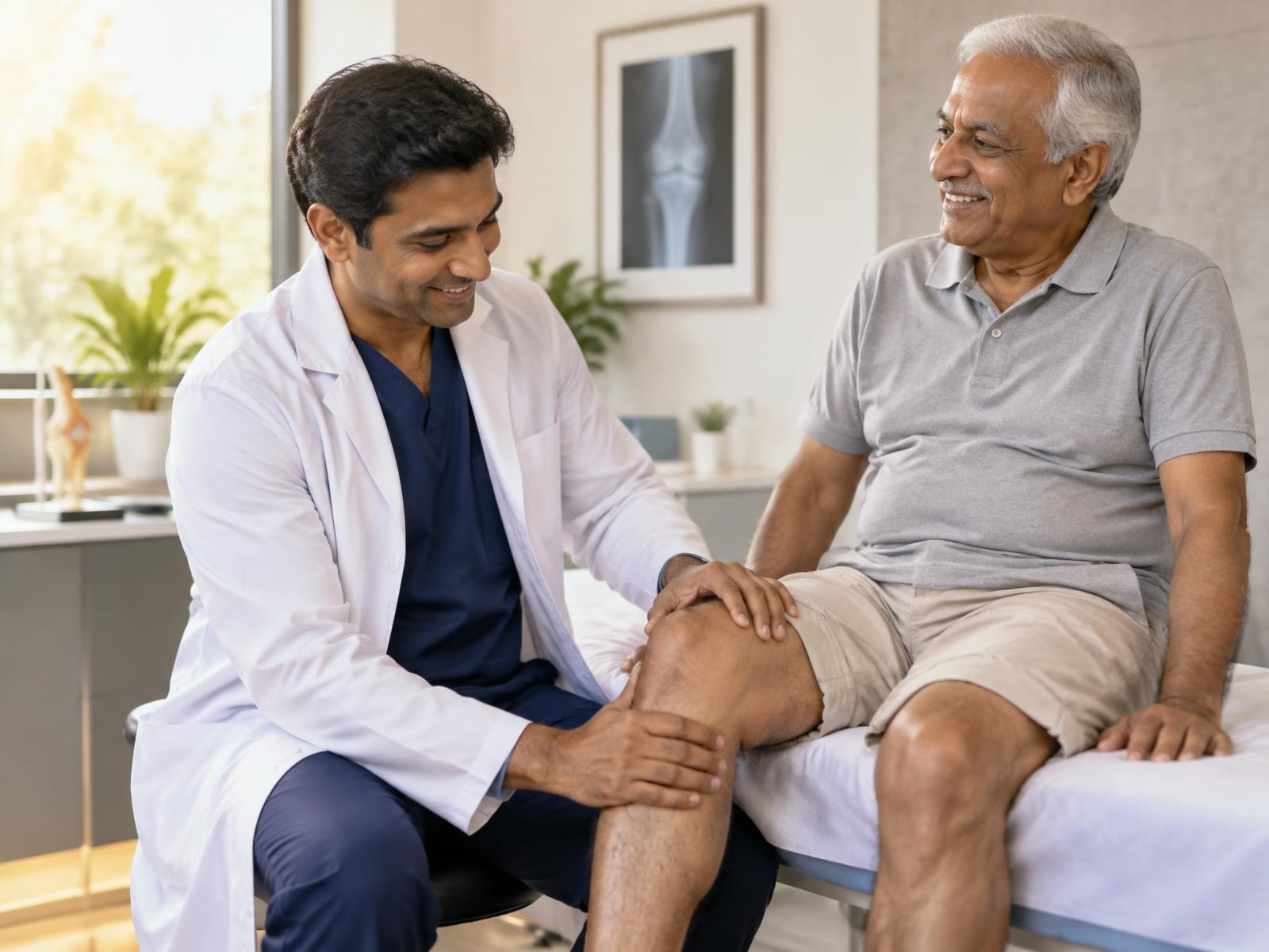 Orthopaedic doctor examining a patient's knee